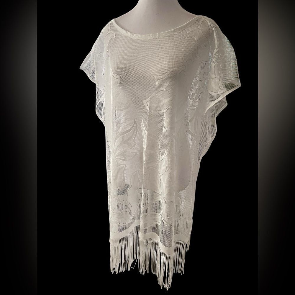 Chic Floral‎ Mesh Beach Coverup with Fringe